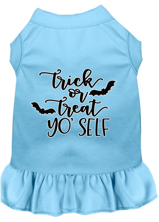 Trick or Treat Yo' Self Screen Print Dog Dress Baby Blue XS